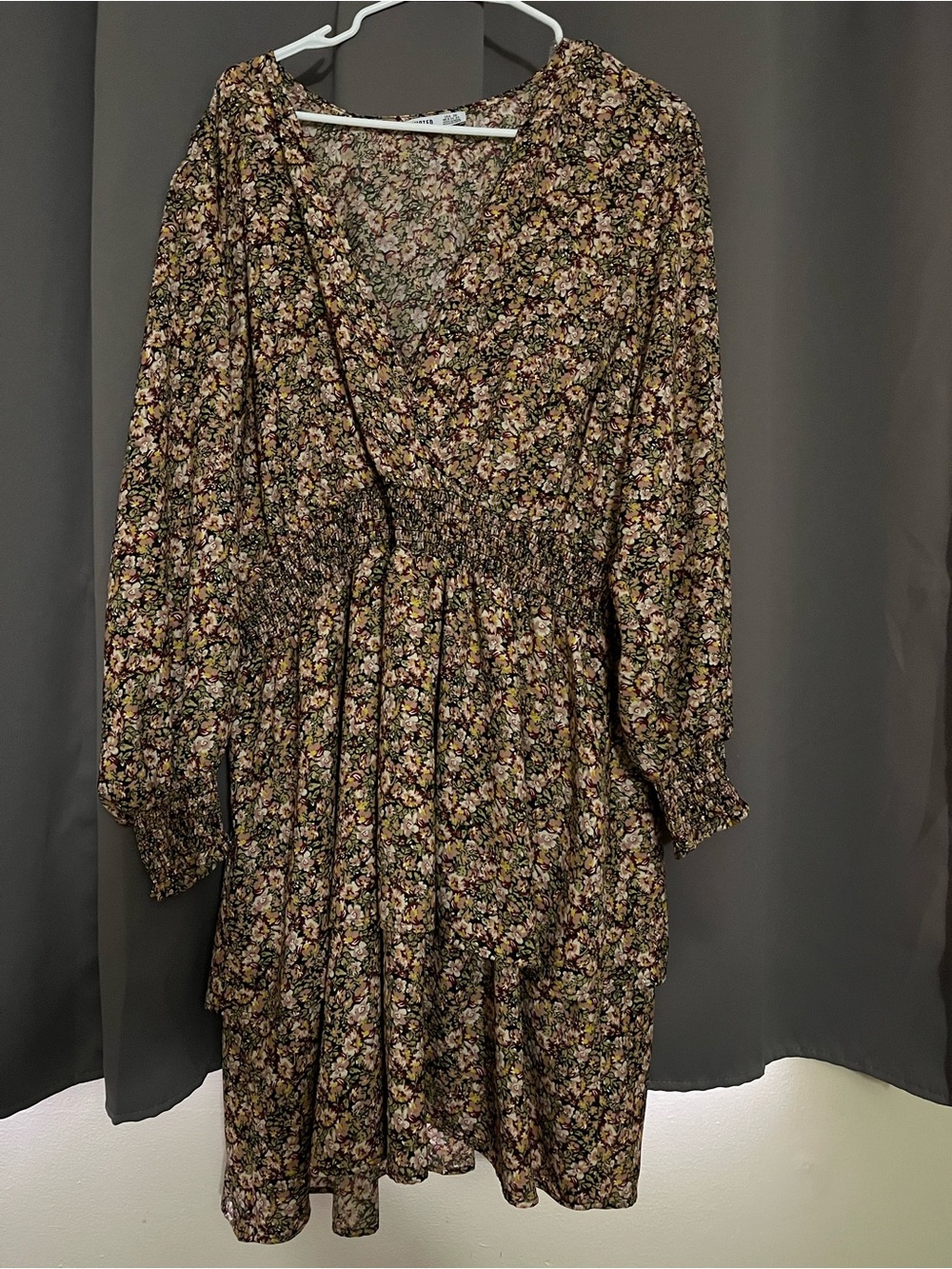 Devoted Smocked Waist Long-Sleeve Floral Dress - Brown Floral